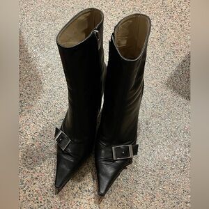 Sergio Rossi Women Leather Stiletto Boots Sz 36 Made In Italy Heels Zip Black